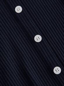 SHEIN MOD Camiseta azul marino linda con botones contrastantes en el frente con encaje, camiseta de otoño, camiseta de estilo universitario, camiseta casual, top para salir de princesa para mujer