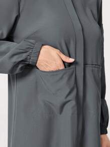 TaskEZ Plain Color Multi-Pocket Front Button Scrub Uniform Jacket - Grey - View 7