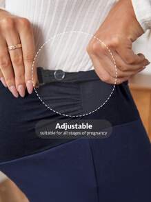 SHEIN Maternidad Pantalones ajustados de cintura ajustable - Azul Marino - Ver 3