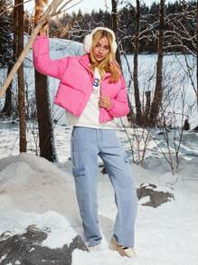Easelle Chaqueta de invierno con tejido de rosas rojas para dama