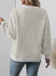 SHEIN LUNE Suéter casual de cuello redondo de manga larga con decoración floral 3D para mujer