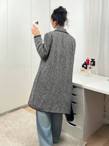 SHEIN EZwear 女士休闲灰色人字纹常规夹克，秋冬 - 深灰色 - 查看 2