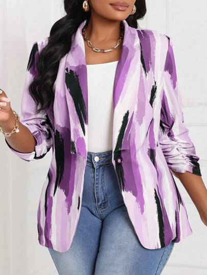 SHEIN Lady 秋冬优雅粉色针织新品加大码蓬松外套秋季女装秋季服装圆领