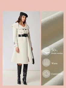 Enchnt 女士冬季优雅休闲双排扣双面混纺大衣，适合日常和外出，保暖服装，圣诞服装，新年服装，冬季女装，新年服装，优雅女士大衣 - 杏色 - 查看 1