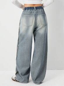 SHEIN Teen Girl Medium Washed Blue Fashion Personalized Casual Wide Leg Jeans