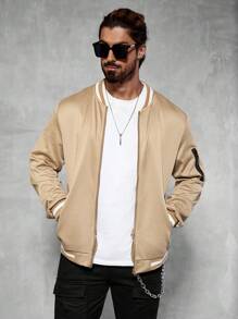 Manfinity Homme Veste coupe-vent décontractée à blocs de couleurs avec fermeture éclair pour homme, pour l'automne - Kaki - Voir 3