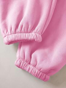 INAWLY 2 件套女士休闲纯色连帽运动衫和运动裤，秋冬 - 粉色 - 查看 4