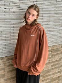 Manfinity VCAY Sudadera con capucha tejida de manga larga, corte holgado, estampado gráfico inglés informal, para hombre