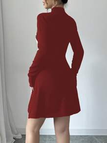 Selianne 女士蝴蝶结腰部毛衣连衣裙，适合新年衣服 - 紅色 - 查看 2