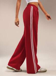 Forever 21 新款冬季红色弹力腰撞色针织保暖内衬保暖裤秋冬鹅绒保暖运动服圣诞裤圣诞女装 - 紅色 - 查看 5