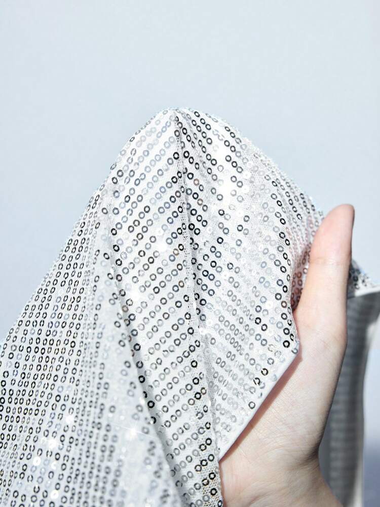 SHEIN Maija Women's Christmas Party Stand Collar Metallic Sequin Long Sleeve Cropped Blouse, Luxurious Design, Autumn/Winter