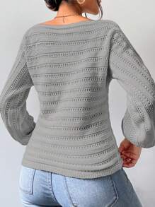 SHEIN LUNE 1件女士纯色长袖简约套头毛衣，休闲日常针织套头衫，秋冬季款 - 灰色 - 查看 2