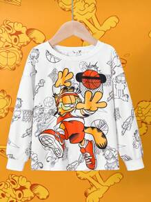 GARFIELD | SHEIN Áo thun tay dài cổ tròn họa tiết bóng rổ hoạt hình cho bé trai - trắng - Xem 3