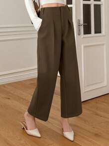 DAZY Women's Solid Color Pocket Minimal Design Casual Pants,Women Dress Pants Business Attire - Coffee Brown - View 2