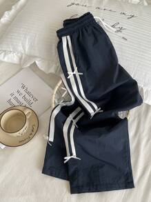 Dazy Kids 青少年女孩抽绳腰口袋直筒长裤，返校服装 - 藏蓝色 - 查看 5