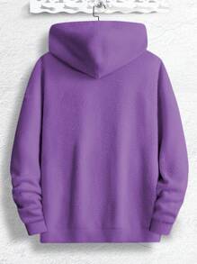 Manfinity Homme Loose Men's Letter Patched Half Zip Up Teddy Sweatshirt - Purple - View 2