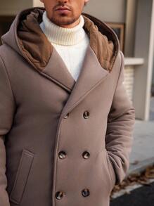 Manfinity VCAY 1 pezzo Cappotto casual aderente da uomo con cappuccio e cerniera sul davanti, manica lunga, adatto per l'autunno e l'inverno - Castano - Visualizzare 2