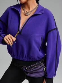 Innovista Sweatshirt de sport ample en polaire pourpre, survêtement, course, sweatshirt court avec boucles à fermeture éclair de couleurs contrastées, tenues de sport de gym quotidiennes, hoodies pour femmes, tenues d'automne pour femmes, sweatshirts d'automne, camping, extérieur, tenue d'automne et d'hiver pour femmes, maillot, vêtements pour temps froid