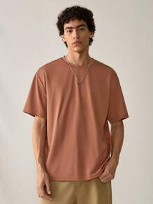 Manfinity VCAY Camiseta de manga corta de punto casual y holgada para hombre - Caqui - Ver 2