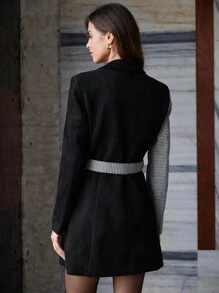 GENKIRA Bộ vest vest kẻ caro tối giản không đối xứng cho nữ doanh nhân đi làm - màu đen - Xem 2