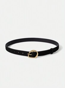 MOTF PREMIUM 1PC WOMEN'S ASYMMETRICAL SHAPE BUCKLE BLACK WAIST BELT, SUITABLE FOR WORK AND DAILY COMMUTE - Black - View 6