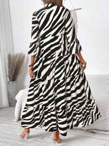 SHEIN LUNE Đầm thường ngày xếp ly cổ chữ V họa tiết ngựa vằn in hình động vật cho nữ - Nhiều màu - Xem 2