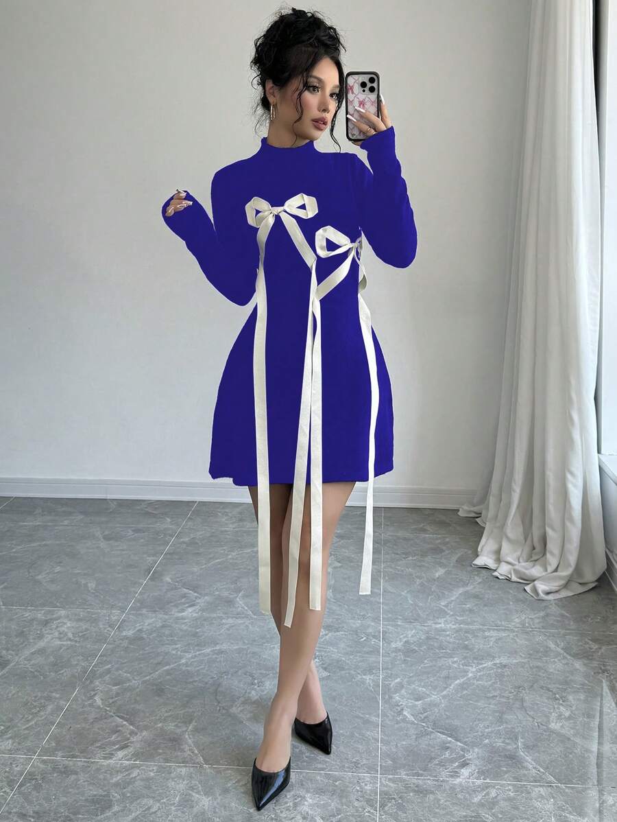 Elenzga Women's Cinched Waist Knit Sweater Dress Fall Cloth For Women - Blue - View 1
