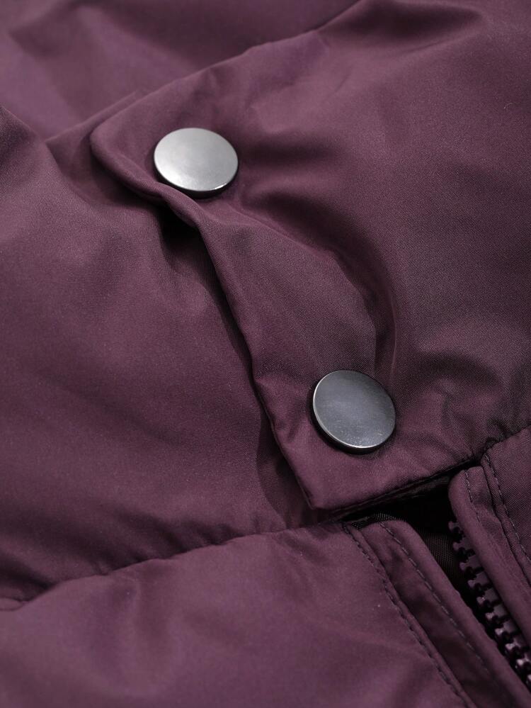 Women's Letter Print Loose Stand Collar Warm Thickened Padded Coat, Winter, Winter Women Clothes, Padded Coat Women Jacket