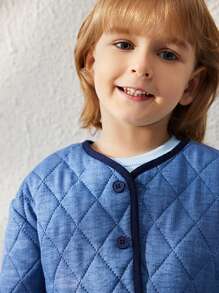 Blossori Young Boys' Elegant French Design Loose Fit Collarless Single-Breasted Jacket, Blue, Autumn/Winter - Blue - View 7