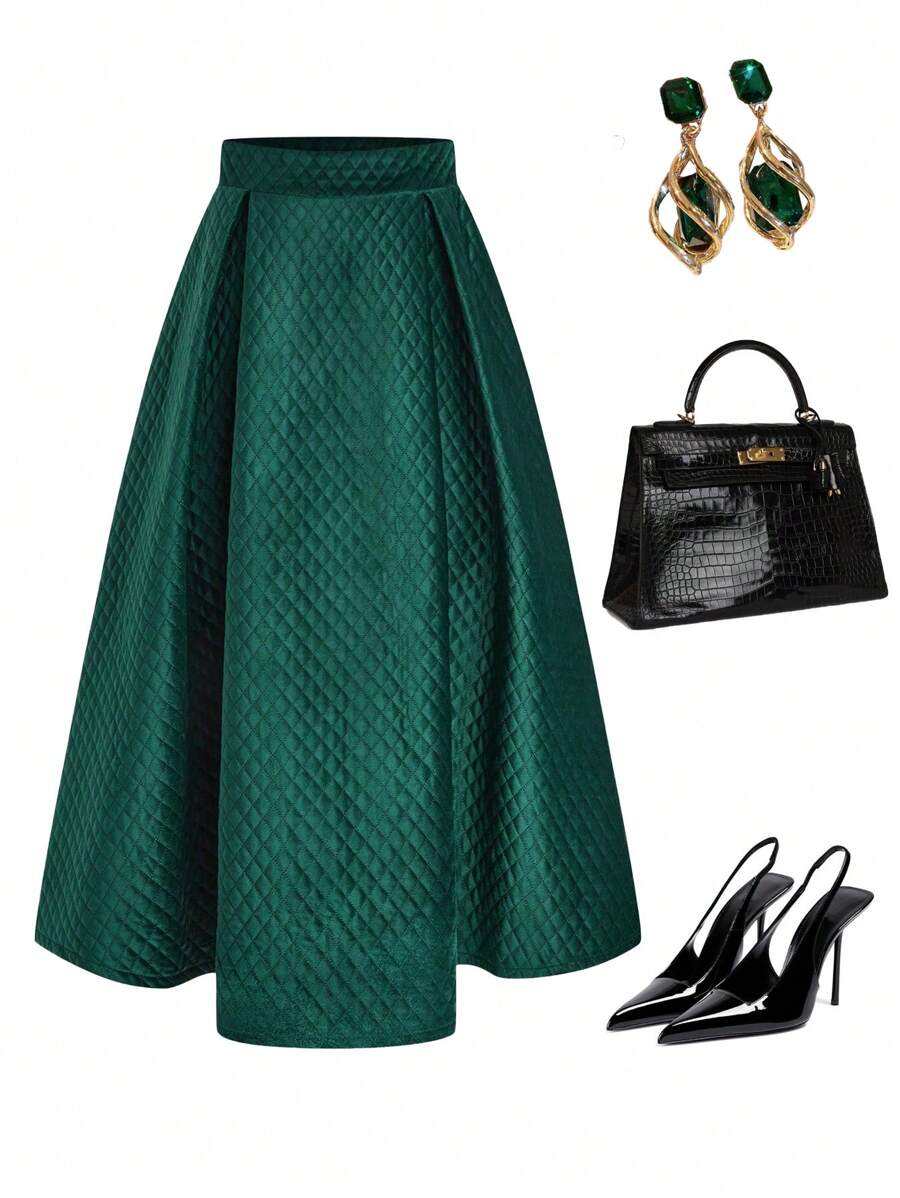 SHEIN Unity 大码女式纯色百褶裙，优雅