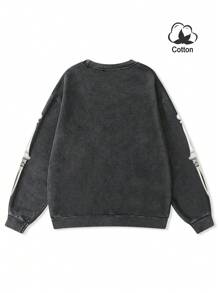Manfinity EMRG Men's Bone Print Crew Neck Casual Pullover Sweatshirt - Black - View 2