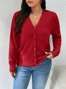 CosyJoli 大码女式秋季休闲纯色基本款开衫，冬季