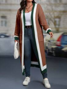 SHEIN LUNE 大码开衫衬衫，纯色拼布口袋设计，简约风格，休闲装