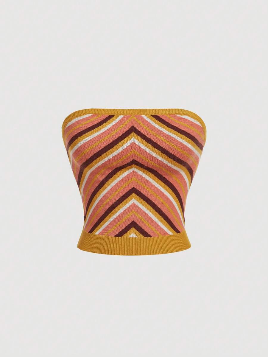 SHEIN MOD Áo len sọc cổ điển nhiều màu, phong cách miền Tây, thập niên 70, - Nhiều màu - Xem 1