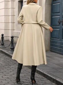 SHEIN Clasi 女士休闲简约翻领长夹克，适合秋季 - 米色 - 查看 2