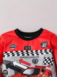 SHEIN 2pcs/Set Baby Boy Cartoon Car Print Snug Fit Round Neck Long Sleeve Pullover Shirt And Pants Casual Comfy Pajama Set - Multicolor - View 6