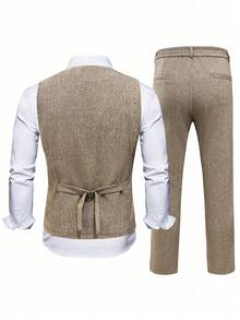 Manfinity Mode Bộ vest và quần âu đơn hàng đi làm cho nam giới - Cà phê nâu - Xem 2