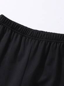 SHEIN Explorewe Tween Girl 复古印花圆领上衣和裤子套装，秋冬正装 - 黑色 - 查看 5