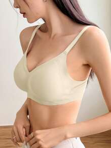 DAZY 1 pieza Sujetador sin costuras cómodo de unicolor con tirantes de espagueti, ropa interior para mujeres de vuelta al colegio - Blanco - Ver 5