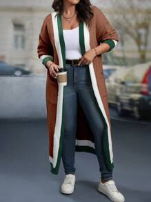 SHEIN LUNE 大码开衫衬衫，纯色拼布口袋设计，简约风格，休闲装