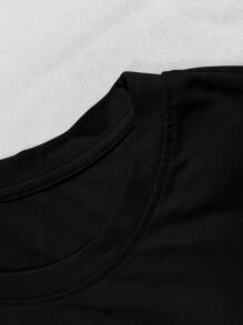 Men's Casual Simple Slogan Print Short Sleeve T-Shirt - Black - View 3