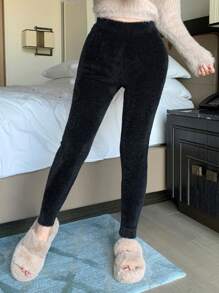 DAZY Fluffy Jacquard Elastic Cuff Slim Fit House Pants Fall,Winter Pajama - Black - View 6