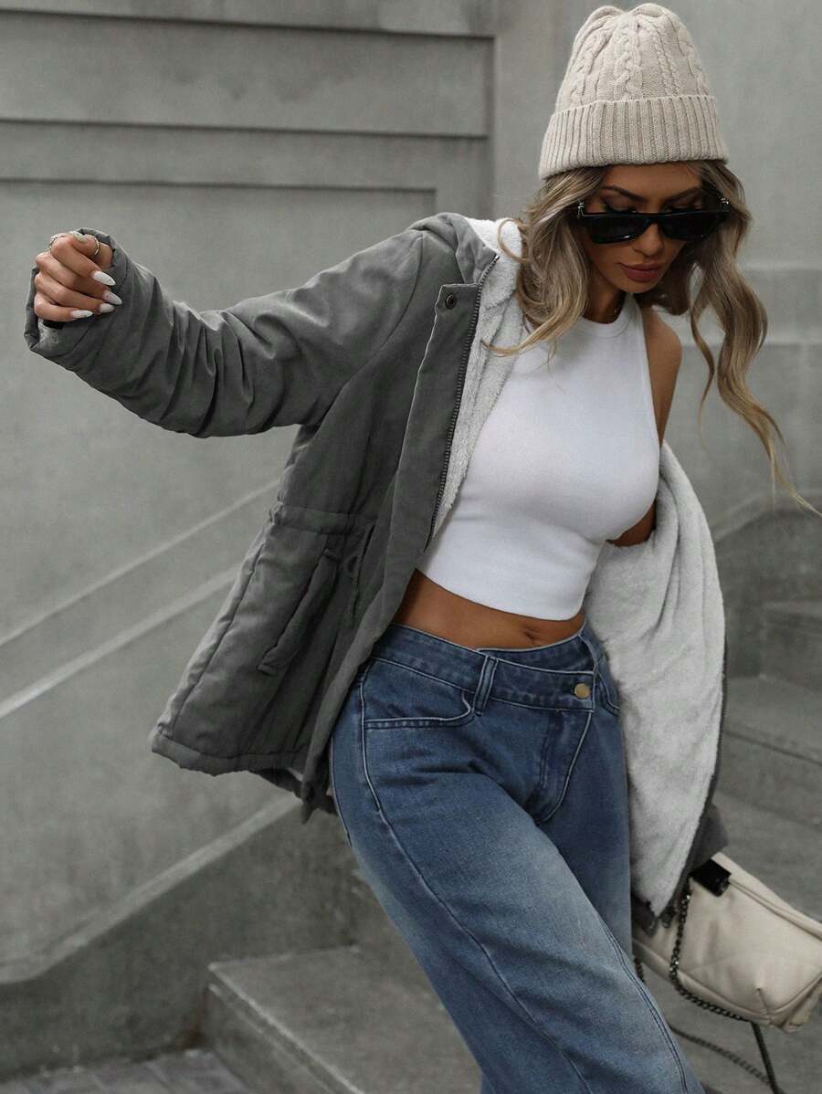 Aveloria Women's Padded Padded Padded Coat With Waisted Design, Warm For Winter Clothes  - Grey - View 1