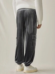 Manfinity VCAY Pantalones jogger de ajuste holgado con cintura elástica y bordado en inglés, de moda casual de punto para hombres jóvenes - Gris - Ver 2