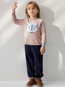 SHEIN Young Boy Cartoon Pattern Round Neck Raglan Sleeve Casual Sweater, Autumn/Winter - Apricot - View 4