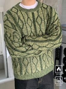 Manfinity CasualKnits Jersey de cuello redondo de manga larga con bloque de color a cuadros minimalista para hombre, informal para uso diario, salir, amigos - Verde - Ver 7