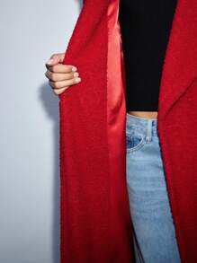 Maija Women's Christmas Party Red Lapel Neck Long Sleeve Long Teddy Fleece Jacket, Autumn/Winter - Red - View 8