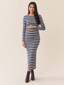 SHEIN Women Striped Long Sleeve Top & Pants 2 Pieces Set, Maternity Wear, Maternity Wear, Autumn