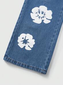 Tween Girl Casual Minimal Print Pattern Washed Denim, All-Match And Comfortable, School, Campus, College