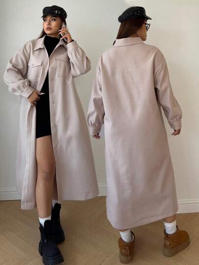 Flirla Plus Size Maxi Length Wind Resistant Jacket Fall Cloth For Women